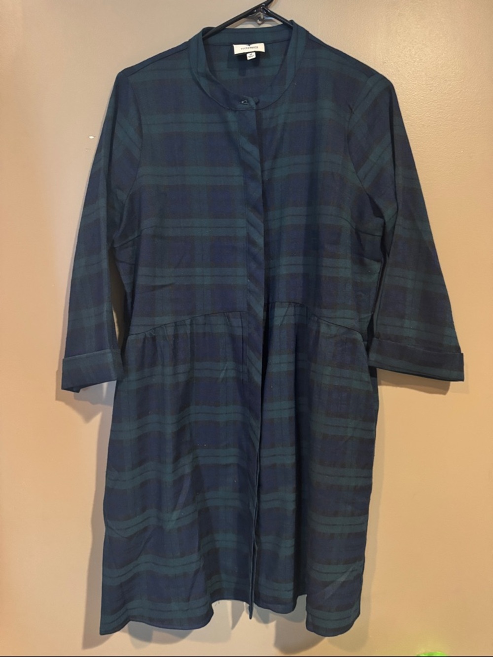 Tuckernuck Navy and Green Plaid Long-Sleeve Shirt Dress